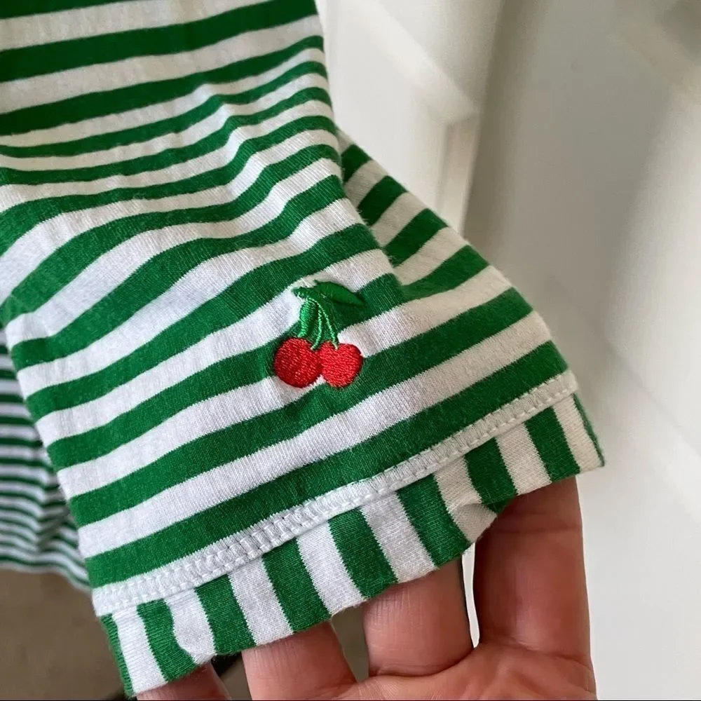 Luella for Target Green & White Striped T-shirt with Embroidered Cherry, Large - Picture 3 of 13